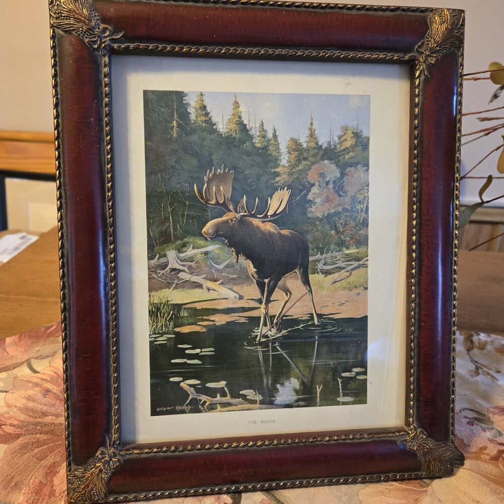 Antique Oliver Kemp Art Print Lithograph Frame 1902, 9.5x11.5